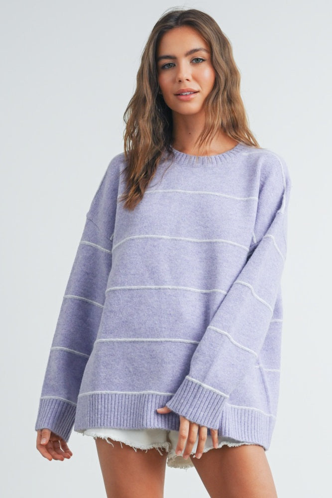 Lavender Striped Drop Shoulder Maternity Sweater