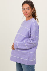 Lavender Striped Drop Shoulder Maternity Sweater