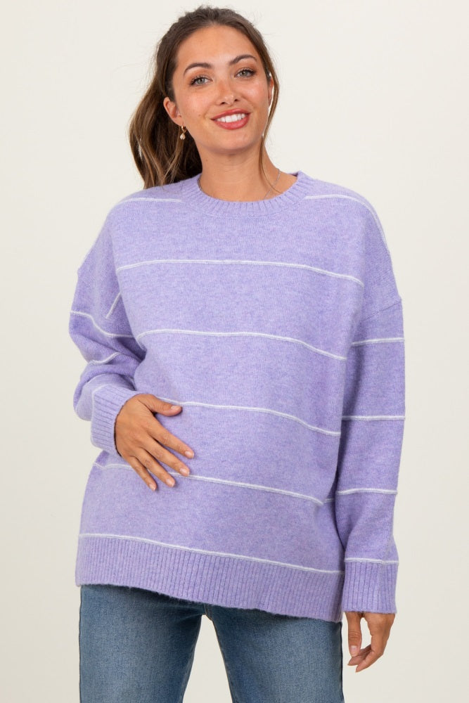 Lavender Striped Drop Shoulder Maternity Sweater