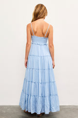Light Blue Shirred Bust Ruffle Tiered Maxi Dress