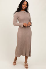 Light Mocha Ribbed Knit Midi Sweater Dress