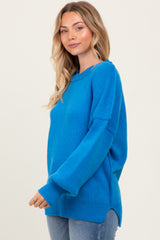 Blue Oversized Basic Drop Shoulder Sweater