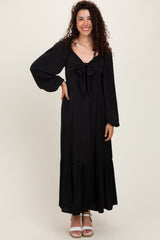 Black Bow Satin Maternity Maxi Dress