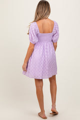 Lavender Smocked Back Textured Babydoll Maternity Mini Dress