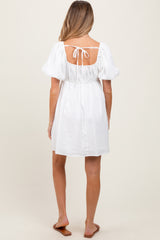 White Textured Bubble Sleeve Maternity Mini Dress