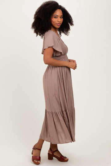 Mocha Smocked Midi Dress