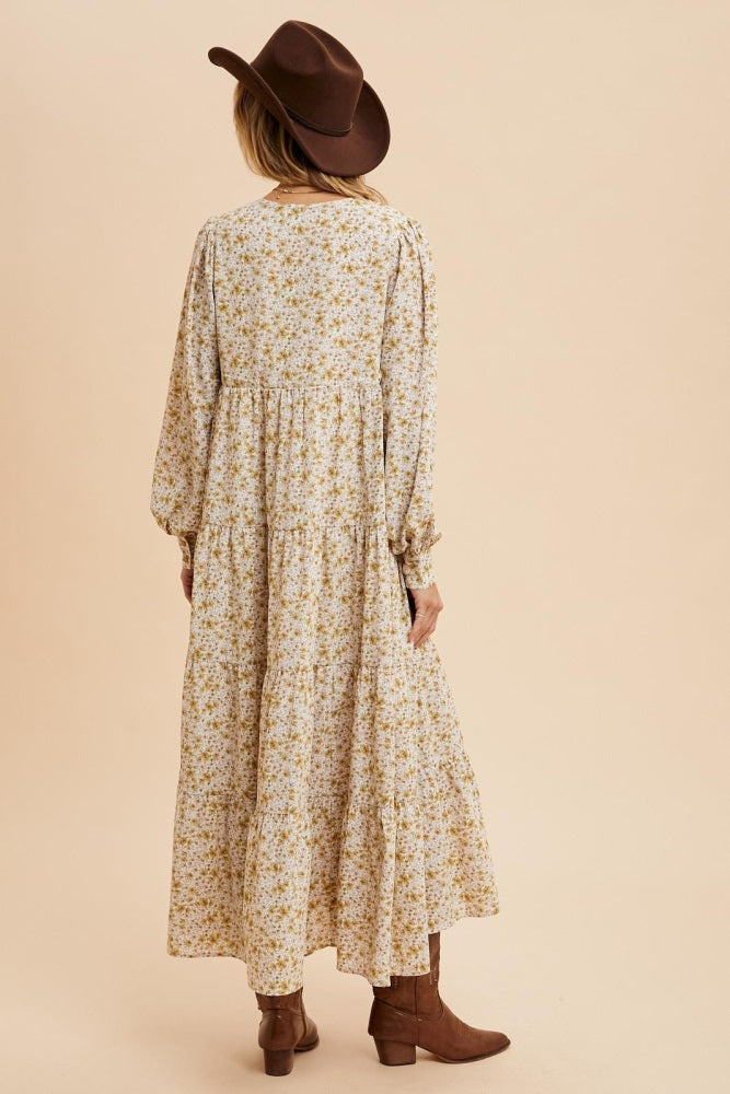 Yellow Printed Tiered Maxi Dress