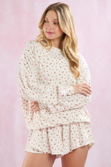 Ivory Floral Ribbed Knit Oversized Maternity Pullover Top