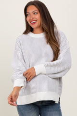 Grey Ribbed Balloon Sleeve Maternity Sweater
