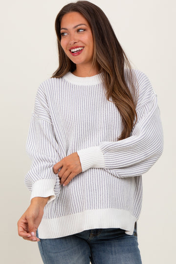 Grey Ribbed Balloon Sleeve Maternity Sweater