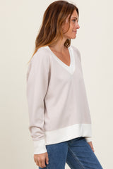 Beige Colorblock V-Neck Pullover Top