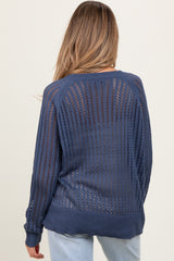 Navy Crochet Knit Relaxed Fit Maternity Sweater Top
