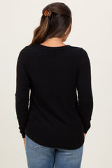 Black Ribbed Knit Button Detail Long Sleeve Maternity Top