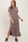 Taupe Basic Side Slit Short Sleeve Midi Dress
