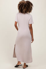 Cream Basic Side Slit Short Sleeve Maternity Midi Dress