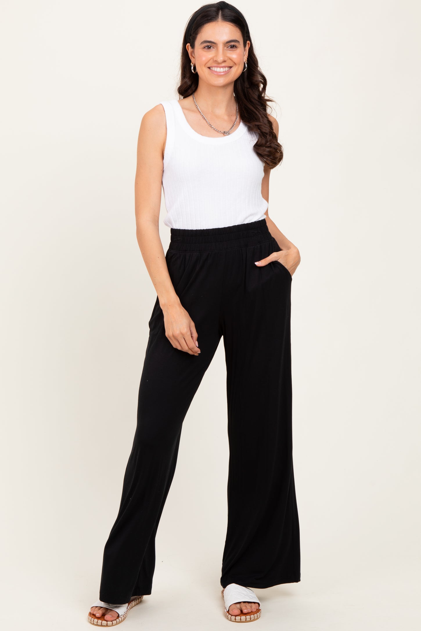 Black Basic Wide Leg Pocketed Pants