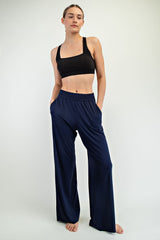 Navy Basic Wide Leg Pocketed Pants