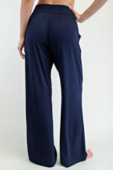 Navy Basic Wide Leg Pocketed Pants