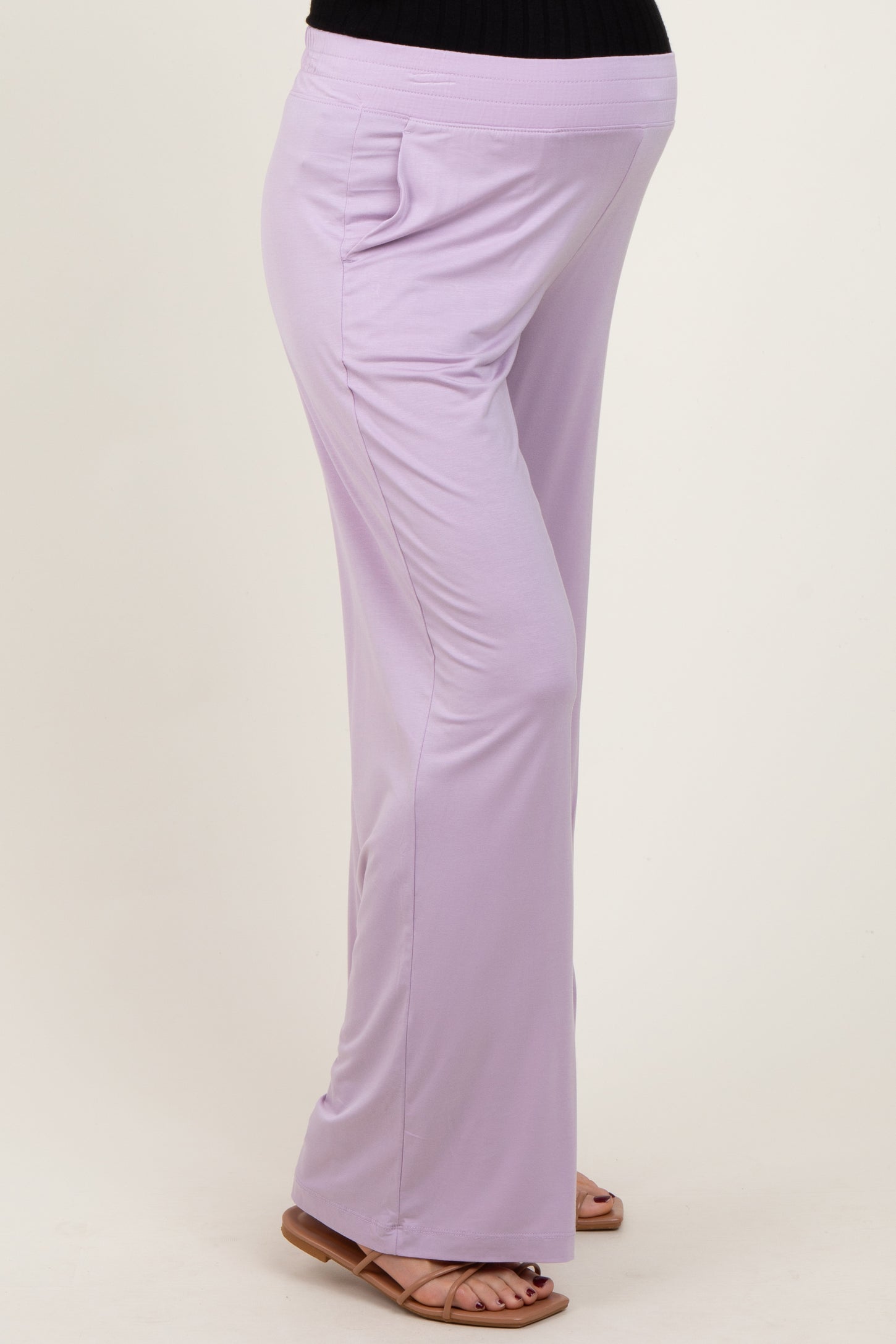 Lavender Basic Wide Leg Pocketed Maternity Pants