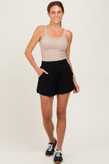 Black Basic Rounded Hem Shorts