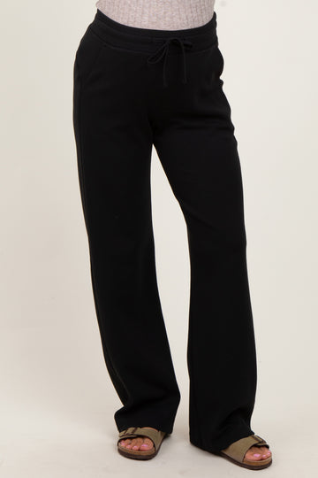Black Straight Leg Drawstring Maternity Sweatpants