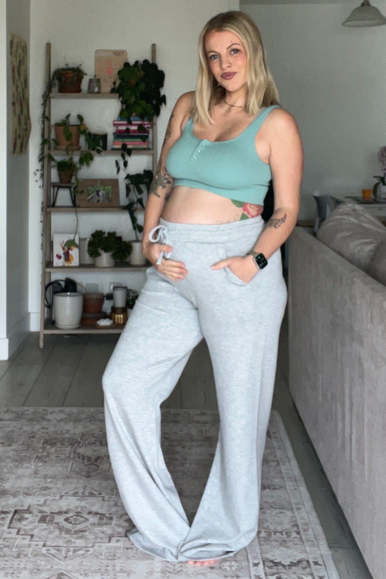 Heather Grey Straight Leg Drawstring Maternity Sweatpants