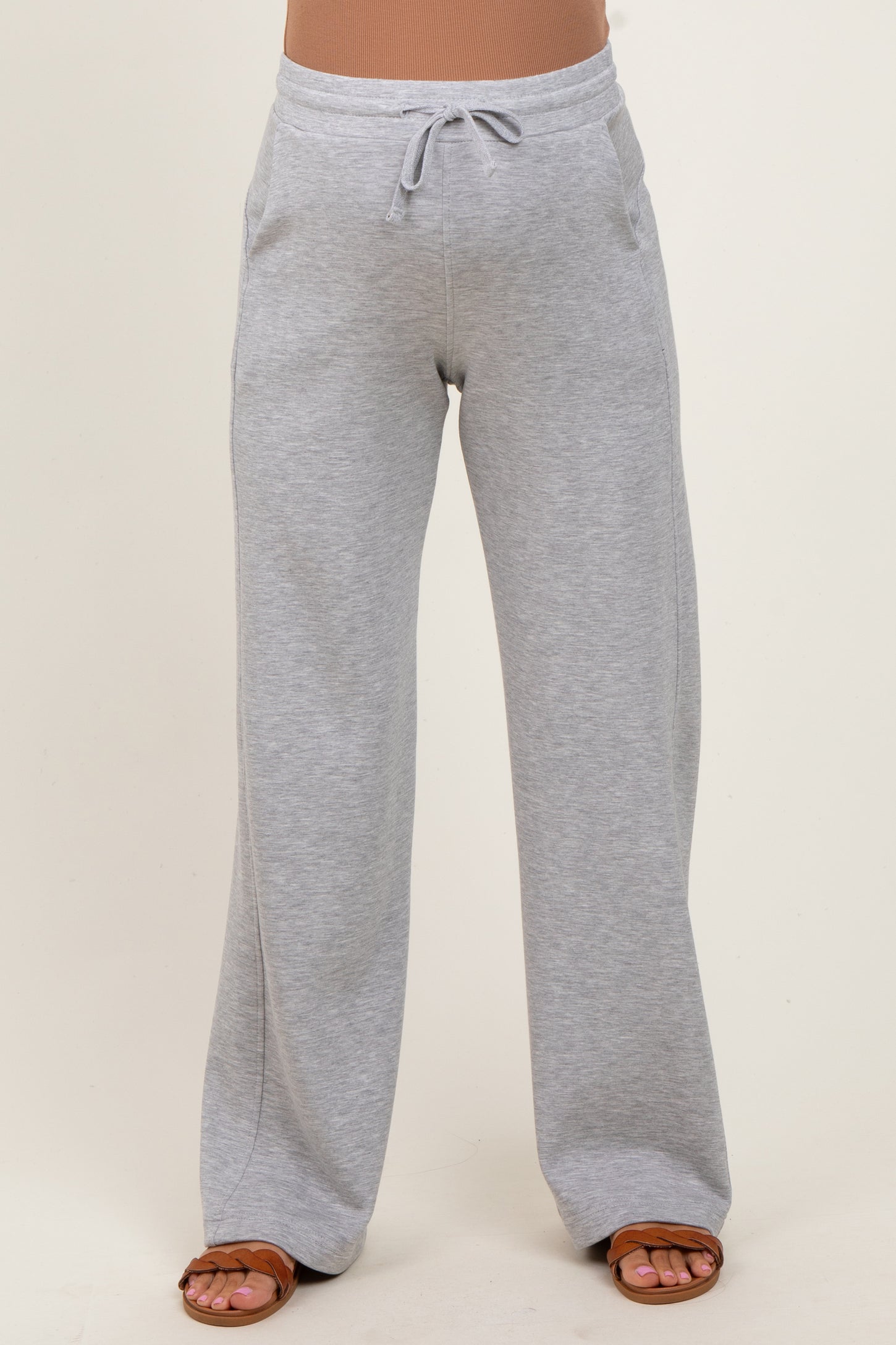 Heather Grey Straight Leg Drawstring Maternity Sweatpants