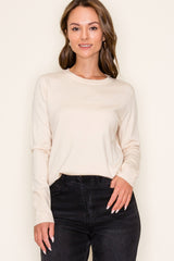 Cream Knit Long Button Sleeve Top