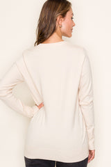 Cream Knit Long Button Sleeve Top
