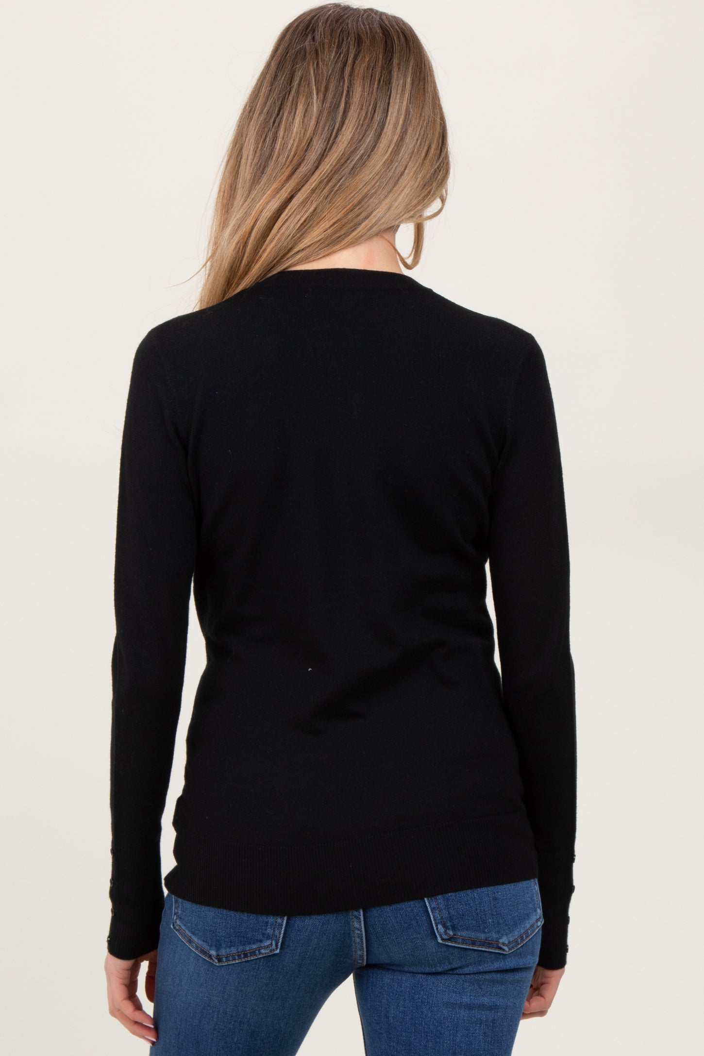Black Knit Long Button Sleeve Maternity Top