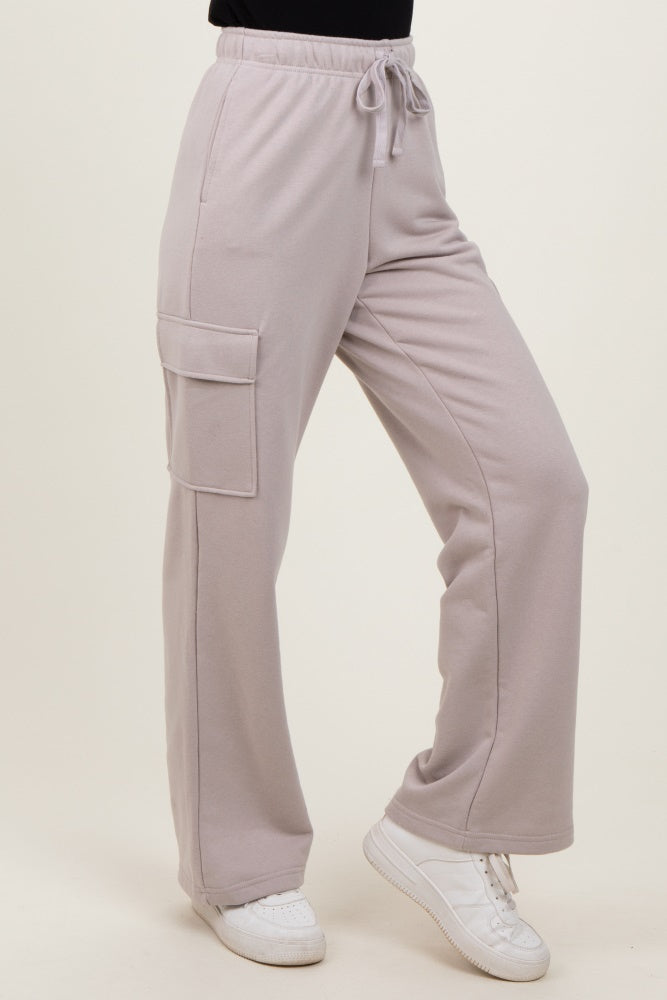 Light Taupe Cargo Pocket Straight Leg Sweatpants
