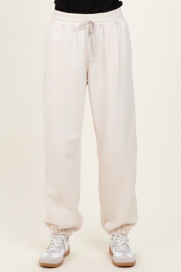 Cream Drawstring Relaxed Fit Sweatpants