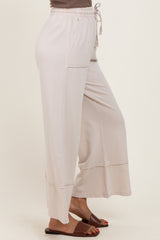 Cream Mineral Wash Wide Leg Ankle Pants
