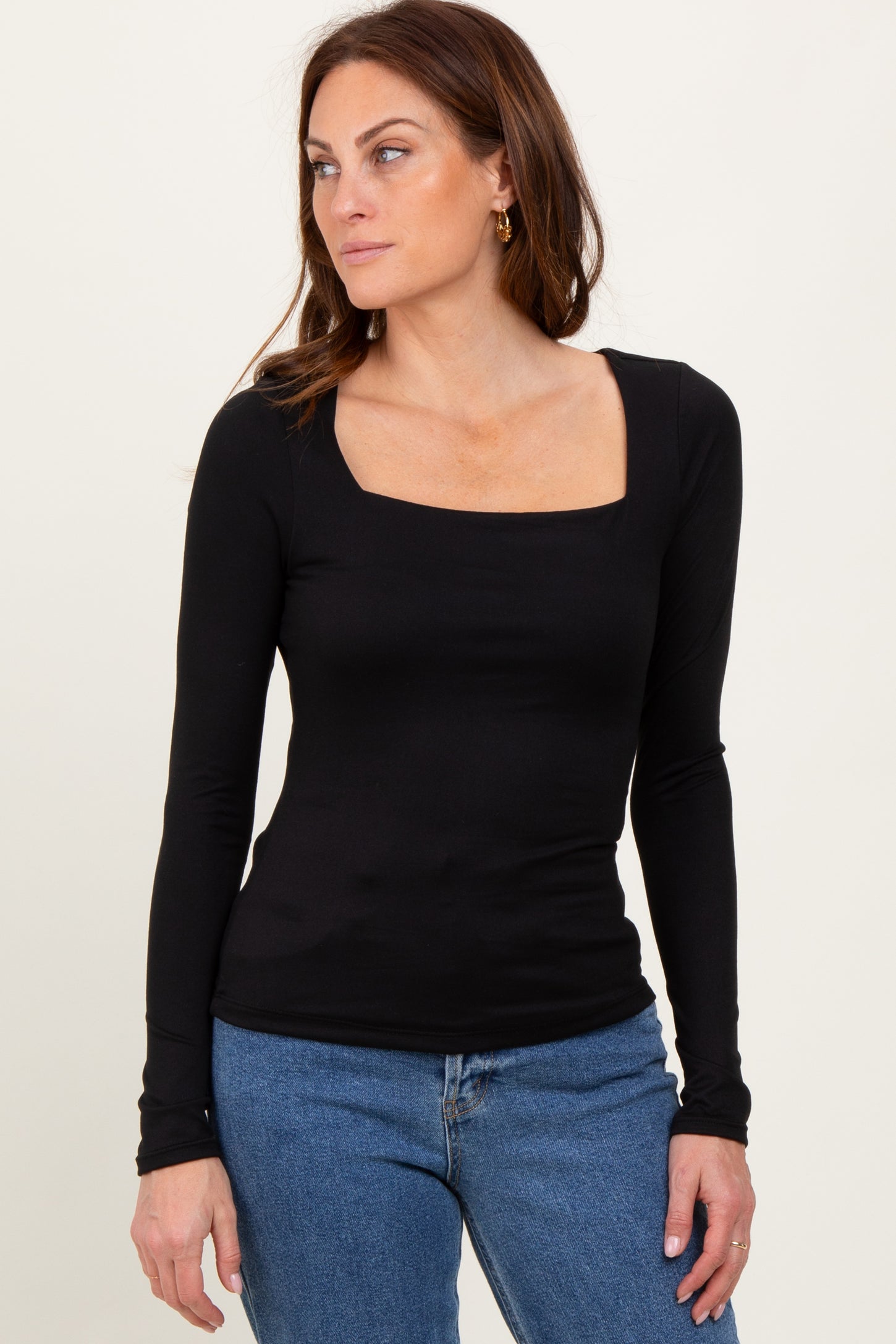 Black Square Neck Long Sleeve Maternity Top