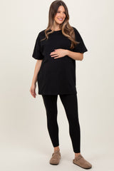 Black Oversized Crewneck Short Sleeve and Legging Maternity Set