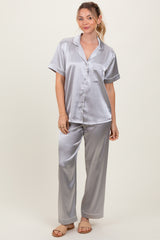 Silver Satin Contrast Trim Pajama Set