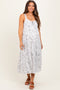 White Floral Outline Print Sleeveless Maternity Midi Dress
