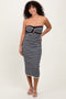 Black Striped Knit Strapless Midi Dress