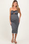 Black Striped Knit Strapless Maternity Midi Dress