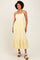 Yellow Embroidered Striped Colorblock Midi Dress