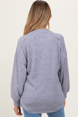 Heather Grey Oversized Ribbed Knit Henley Maternity Sweater