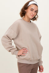 Beige Basic Fleece Crewneck Sweatshirt