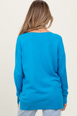 Aqua Front Seam V-Neck Side Slit Maternity Sweater