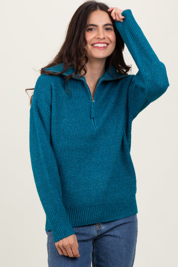 Deep Teal Half Zip Pullover Sweater