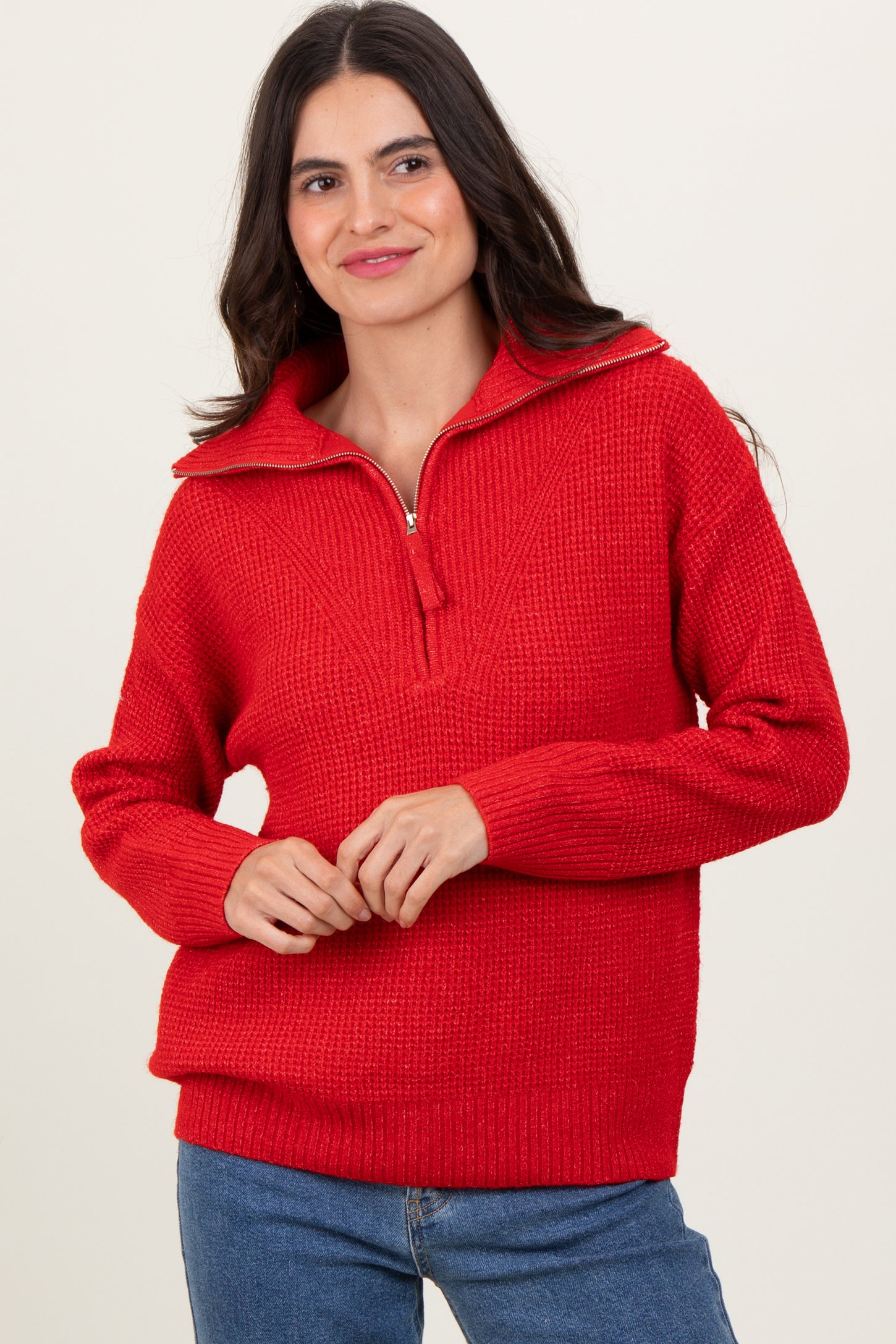 Red Half Zip Pullover Sweater
