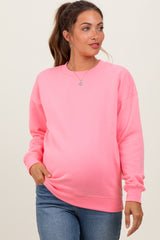 Pink Fleece Crew Neck Relaxed Fit Maternity Sweatshirt