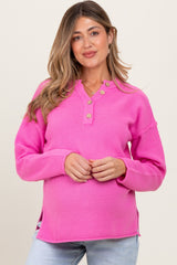 Pink Diamond Knit Button Detail Maternity Sweater
