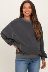 Charcoal Fleece Drop Shoulder Maternity Sweatshirt