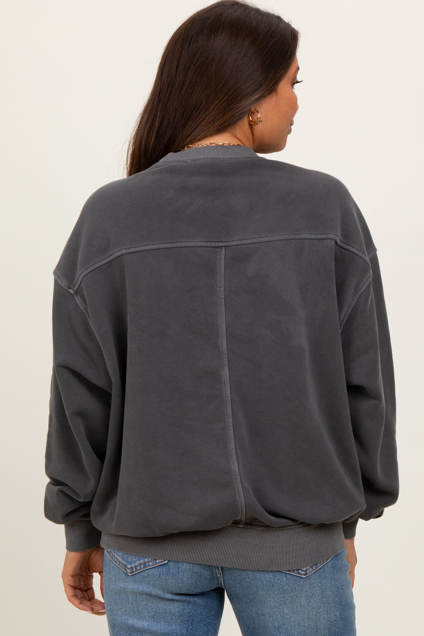 Charcoal Fleece Drop Shoulder Maternity Sweatshirt