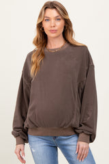 Brown Fleece Drop Shoulder Maternity Sweatshirt